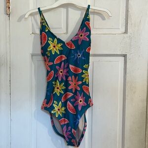 NWT Tea Collection Women’s Watermelon Floral One-Piece Swimsuit in size small